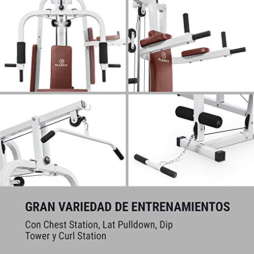 Klarfit Ultimate Gym - Máquina multifunción musculación, Multiestación musculacion, Máquina de musculación, Hombros, Espalda, Brazos, isquiotibiales y glúteos, Acolchada, 9000, Blanco