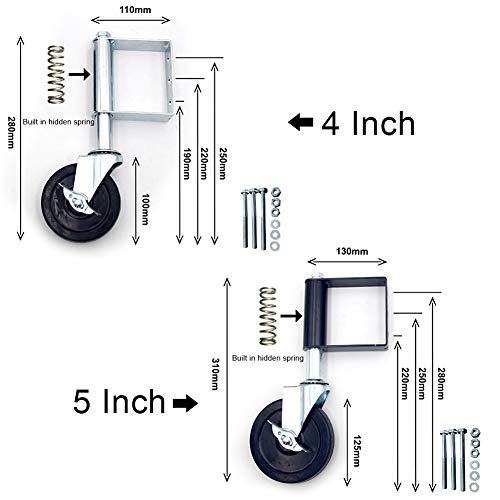 KLOP256 Rueda de puerta para raíles de alta resistencia, resistente, con resorte de granja giratorio, con freno universal, absorción de impactos, multifunción, práctico hogar, 4 pulgadas, color negro