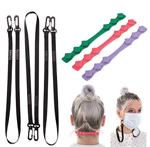 KNOCKY 3 Cordones Sujeta Mascarillas y 3 Protector Orejas Mascarillas de Silicona. Enganches Sujeta Mascarillas Salvaorejas para Cuello con Sujetamascarillas con Adaptador Ajustable de 3 Ganchos