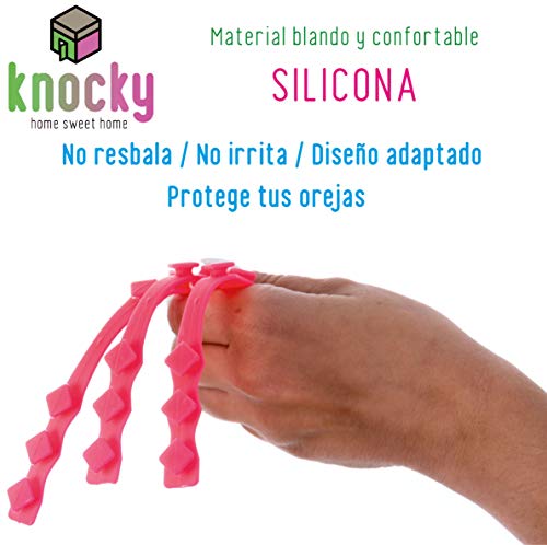 KNOCKY 3 Cordones Sujeta Mascarillas y 3 Protector Orejas Mascarillas de Silicona. Enganches Sujeta Mascarillas Salvaorejas para Cuello con Sujetamascarillas con Adaptador Ajustable de 3 Ganchos