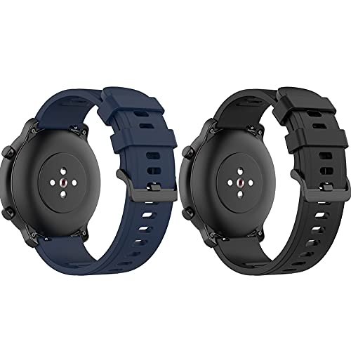 Kobmand Correa para Amazfit GTR 47MM,22mm Pulsera de Repuesto de Silicona Banda para Amazfit GTR 2e/ GTR 2/Smartwatch GTR 47mm (Negro+Azul)