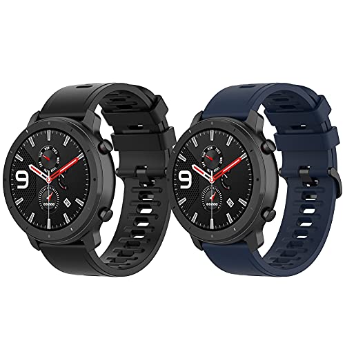 Kobmand Correa para Amazfit GTR 47MM,22mm Pulsera de Repuesto de Silicona Banda para Amazfit GTR 2e/ GTR 2/Smartwatch GTR 47mm (Negro+Azul)