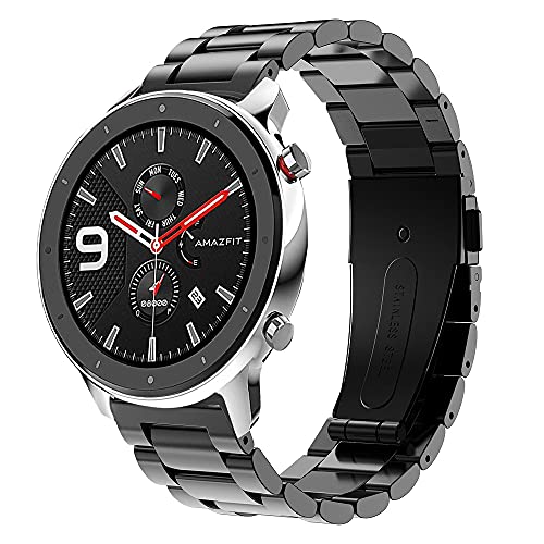 Kobmand Correa para Amazfit GTR 47mm/Amazfit GTR 2e/GTR 2, Repuesto de Metal de Acero Inoxidable,Correa de Reloj Comercial (Negro)