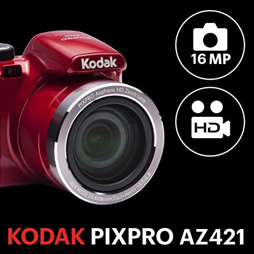 Kodak PIXPRO AZ421 Cámara Puente 16,15 MP 1/2.3" CCD 4608 x 3456 Pixeles Rojo - Cámara Digital (16,15 MP, 4608 x 3456 Pixeles, CCD, 42x, HD, Rojo)