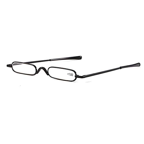 KoKoBin Mini gafas de lectura ultrafinas con resortes de bisagra de metal para leer kits de ayuda visual unisex(Negro，+1.5