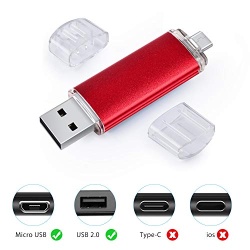 KOOTION Micro USB Pendrive 32GB USB Dual OTG Memoria USB 2.0 Flash Drive USB Stick con Mini USB Micro-USB Pen Drive para Telefonos Android(Samsung,Huawei,Xiaomi), PC, Rojo