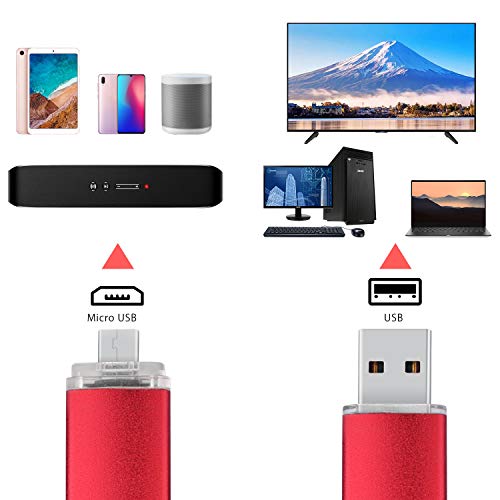 KOOTION Micro USB Pendrive 32GB USB Dual OTG Memoria USB 2.0 Flash Drive USB Stick con Mini USB Micro-USB Pen Drive para Telefonos Android(Samsung,Huawei,Xiaomi), PC, Rojo