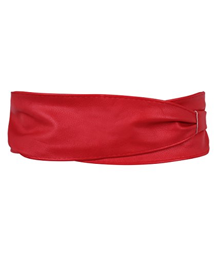 KRISP Cinturón Mujer Ancho Corsé Atado Cordón Cuero De Imitación, Rojo, 14987-RED-OS
