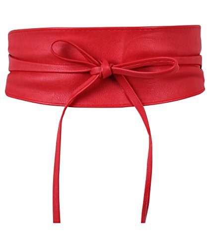 KRISP Cinturón Mujer Ancho Corsé Atado Cordón Cuero De Imitación, Rojo, 14987-RED-OS