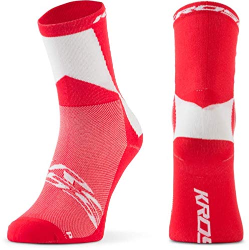 Kross PRO Mid - Calcetines de ciclismo blanco/rojo, talla M (39-41)