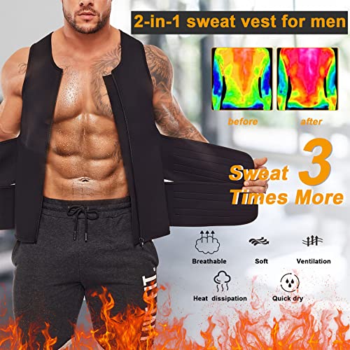 KUMAYES Sauna Adelgazante Compresion con Cinturones Dobles para Deporte Fitness Hombre Neopreno Camiseta Reductora Sauna Moldeadora Camiseta