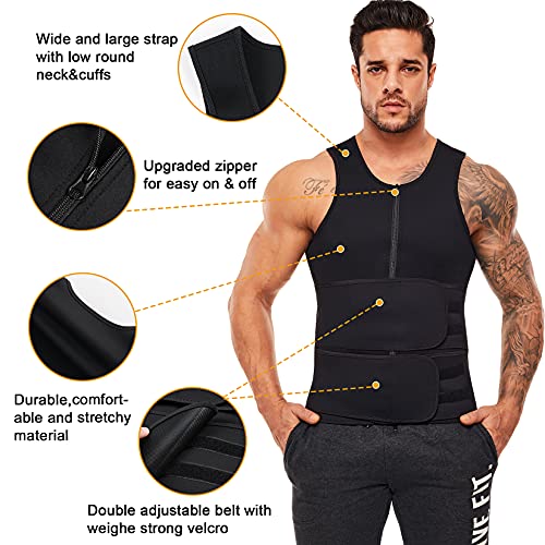 KUMAYES Sauna Adelgazante Compresion con Cinturones Dobles para Deporte Fitness Hombre Neopreno Camiseta Reductora Sauna Moldeadora Camiseta