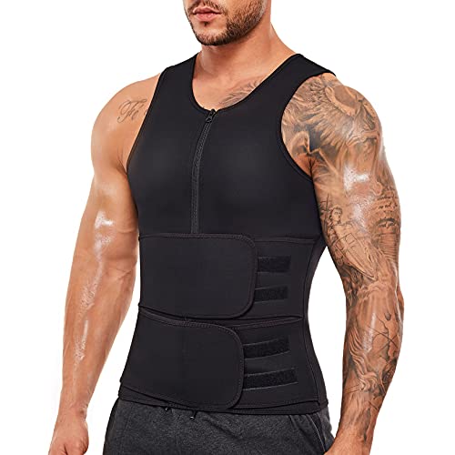 KUMAYES Sauna Adelgazante Compresion con Cinturones Dobles para Deporte Fitness Hombre Neopreno Camiseta Reductora Sauna Moldeadora Camiseta