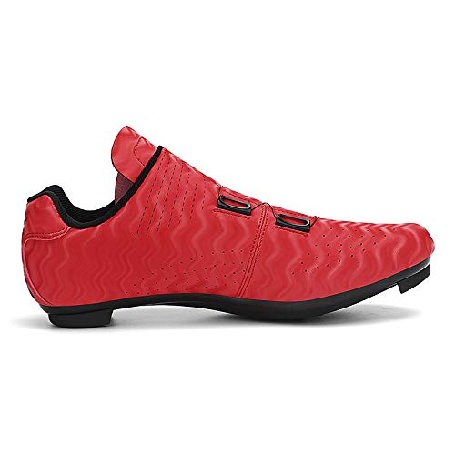 KUXUAN Zapatos de Ciclismo para Hombres Mujeres,Zapatos para Montar en Carretera, Zapatos Giratorios con Hebilla, Tacos Compatibles con SPD Look Delta,Red-13UK=(285mm)=47EU