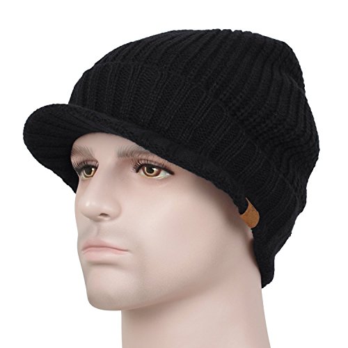 Kuyou Gorro de punto con visera, para hombre, de invierno, Negro , Talla única