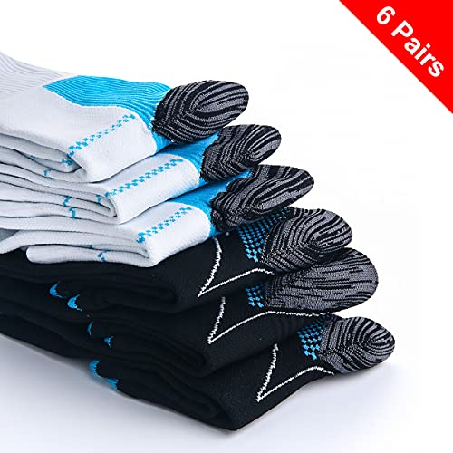 Kuzimua 6 Pares Calcetines de Running Deportivos Compresión Ligera Hombres Mujer de Deporte Transpirables (3x Negro + 3x Azul, m)