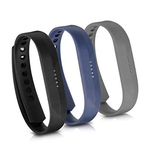 kwmobile 3X Brazalete Compatible con Fitbit Flex 2 - Pulsera de TPU para Fitness Tracker en Negro/Azul Oscuro/Antracita