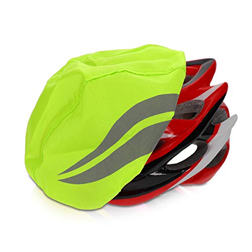 kwmobile Funda para Casco de Bicicleta - Protector para Casco de Bicicleta - Cubierta Repelente Agua Unisex - Amarillo neón y Franjas Reflectantes