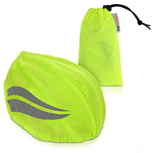 kwmobile Funda para Casco de Bicicleta - Protector para Casco de Bicicleta - Cubierta Repelente Agua Unisex - Amarillo neón y Franjas Reflectantes