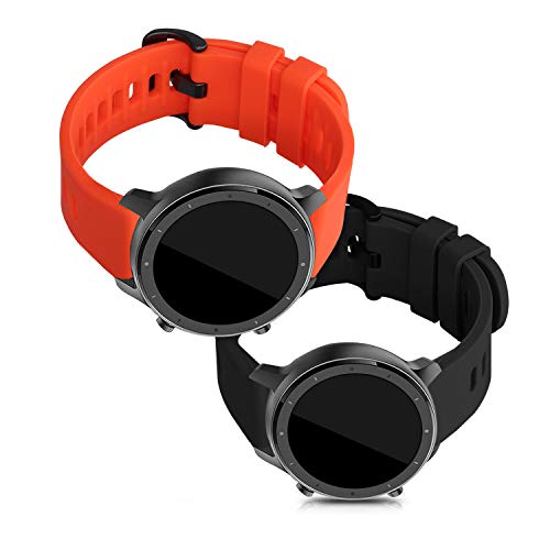 kwmobile Pulsera Compatible con Huami Amazfit GTR (47mm) / GTR 2 / GTR 2e / GTR3 / GTR 3 Pro - 2X Correa de TPU para Reloj Inteligente - Negro/Rojo