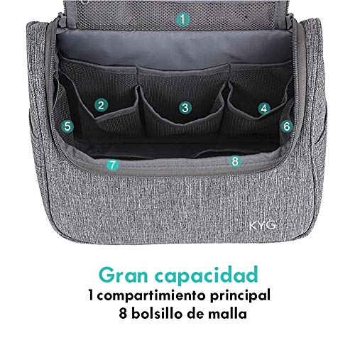 KYG Bolsa de Aseo Colgante Organizador Cosmético de Viaje Ducha Bolsa de Baño para Hombres Mujeres Resistente al Agua Gris