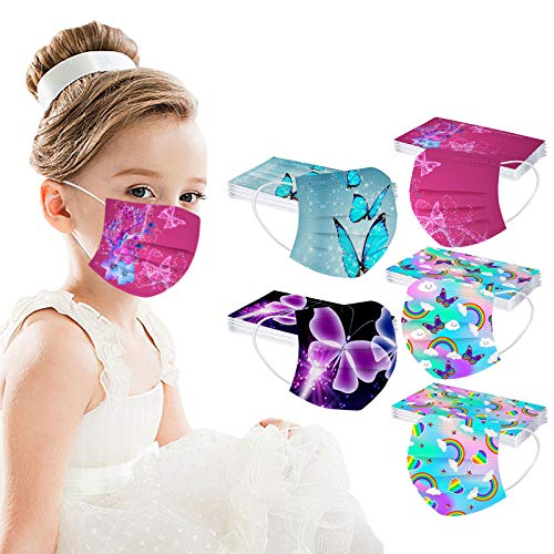 KYZRUIER 50PC Niños Infantil para mascarillas, Infantiles Colores desechable para mascarilla 3 Capas Surtidos,Dibujos Animados para Actividades Aire Libre, Patrón Escuela, Fiesta (A)