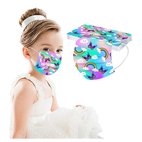 KYZRUIER 50PC Niños Infantil para mascarillas, Infantiles Colores desechable para mascarilla 3 Capas Surtidos,Dibujos Animados para Actividades Aire Libre, Patrón Escuela, Fiesta (A)