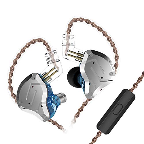 KZ ZS10 Pro - Auriculares con monitor de oído, auriculares KZ HiFi con 4 armaduras equilibradas y 1 controladores dinámicos para músico de batería (azul con micrófono)
