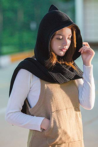 La Mujer De Punto Con Capucha Casual Solid Cálido Invierno Larga Bufanda Chal De Irregulares Black One Size