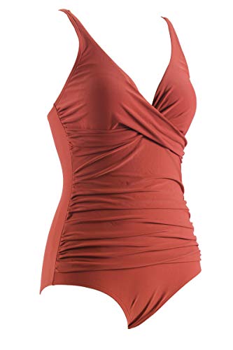 LA ORCHID Laorchid - Bañador de una pieza con escote en V, para mujer, Marrón rojo., 42