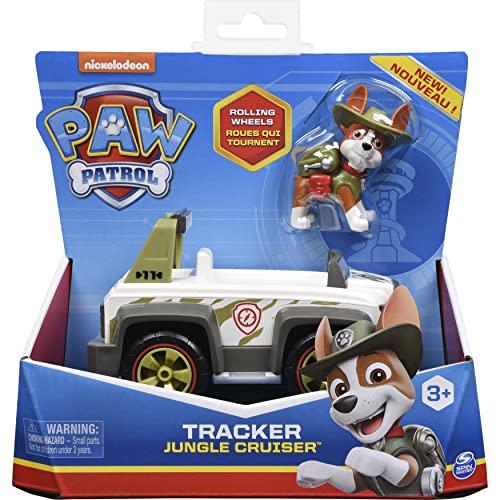 La Pat' Patrouille 6059511 - Vehículo de 15 cm con 1 Figura Coleccionable de Tracker de la Patrulla Canina, Juguete Infantil a Partir de 3 años de Edad