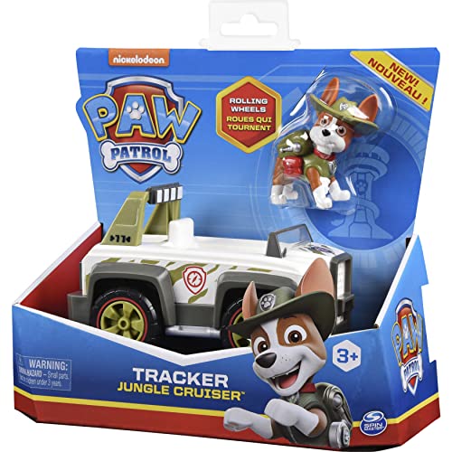 La Pat' Patrouille 6059511 - Vehículo de 15 cm con 1 Figura Coleccionable de Tracker de la Patrulla Canina, Juguete Infantil a Partir de 3 años de Edad