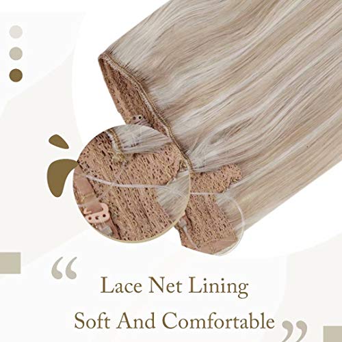 LaaVoo 14pulgadas/35cm Remy Hilo Extensiones de Pelo #P18/613 Highlight Ash Blonde y Lejia Rubia Extensiones Hilo on de Cabello Natural con Hilo Invisible 80Gramos/Pieza