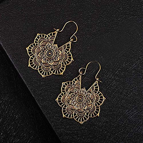 LABOTA 12 pares Pendientes colgantes vintage para mujeres niñas Estilo nacional bohemio Declaración de cuentas de pétalos de gotas de agua Pendientes Boho Retro Aleación de diamantes