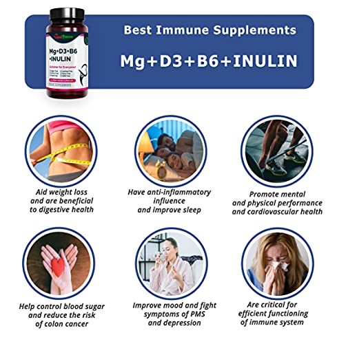Lactato de magnesio Vitaminas B6 y D3 y complejo prebiótico de inulina Producto natural de alta calidad y biodisponibilidad