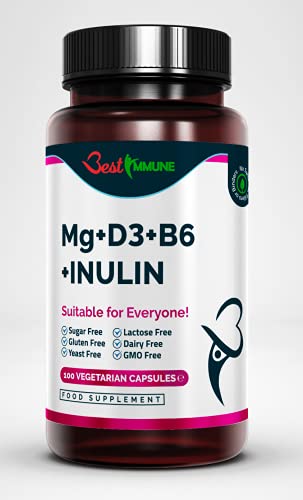Lactato de magnesio Vitaminas B6 y D3 y complejo prebiótico de inulina Producto natural de alta calidad y biodisponibilidad