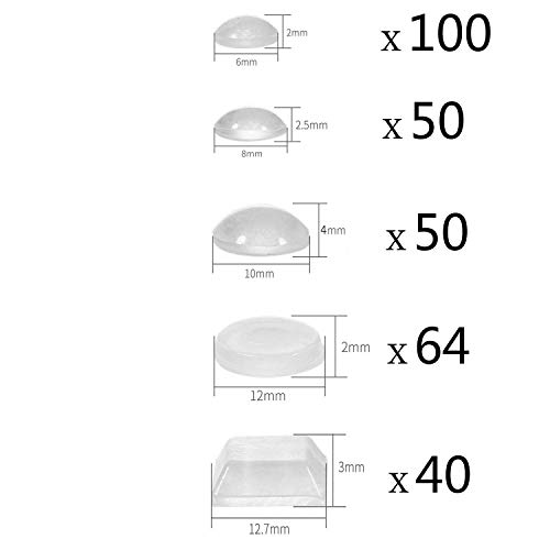 Lagrimas Silicona, Topes adhesivos de protección, Almohadillas de goma transparente, puerta de cocina, baño, oficina, amortiguadores de ruido (3 tamaños-250 Piezas)