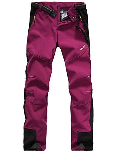 Lakaka - Pantalones de trekking para mujer, cálidos. Forro Softshell. Forro polar largo. Resistente al agua. Secado rápido. Para camping, senderismo, color rojo, tamaño xx-large