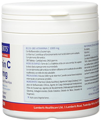 Lamberts Vitamina C 1000mg con Bioflavonoides y Escaramujo - 180 Tabletas