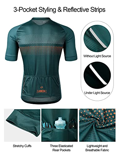 LAMEDA Maillot Ciclismo Hombre Verano Ropa Ciclista Hombre Poliéster 100% Transpirable （RY Verde-M