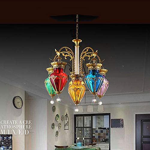 Lámpara De Araña Para Accesorio De Isla De Cocina E27 Manchada Glass Sombra De Enlace Industrial Boho Lámpara De Araña En Rústico Lámpara Colgante Bar Pasillo Salón Comedor-Vaso naranja 1