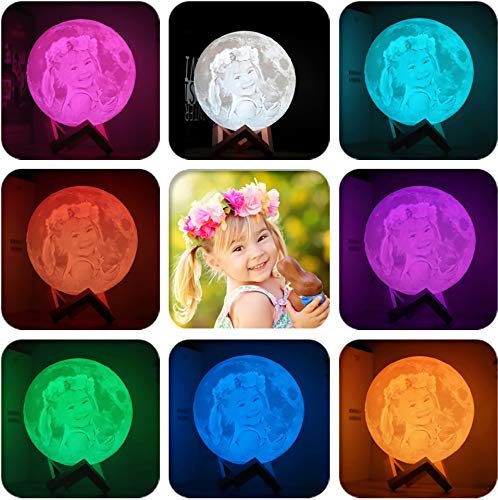 lampara luna personalizada 3d con tu Foto y texto, Recargable 16 colores remoto y táctil controlar, Moon Light Lamp Diámetro 15 cm