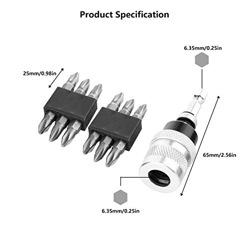 LANTRO JS - Soporte limitador de profundidad de tornillo con 12 puntas de destornillador cruzado, tornillos ajustables PH2 de 1/4 vástago, puntas de destornillador limitador avellanado