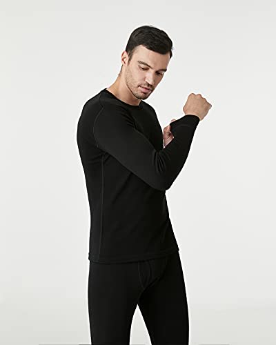 LAPASA Camiseta Interior Térmica Ligera de 100% Lana Merino para Hombre Manga Larga Cuello Redondo Capa Interior M29 S Negro