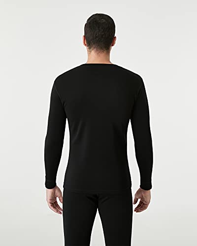 LAPASA Camiseta Interior Térmica Ligera de 100% Lana Merino para Hombre Manga Larga Cuello Redondo Capa Interior M29 S Negro
