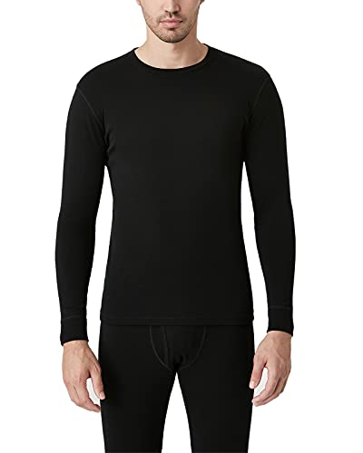 LAPASA Camiseta Interior Térmica Ligera de 100% Lana Merino para Hombre Manga Larga Cuello Redondo Capa Interior M29 S Negro