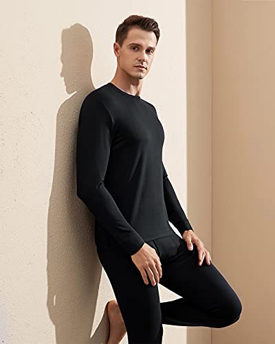 LAPASA Camiseta Térmica Hombre Cuello Redondo Cuello Alto Ropa Interior Térmica Invierno Peso Mediano Tegnología Heat+ Caliente y Transpirable M84/M105 M Negro