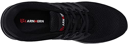 LARNMERN PLUS Zapatos de Seguridad Hombre Ligeras Zapatillas de Seguridad Punta de Acero Comodo Transpirables Antideslizante Air Cushion Calzado de Seguridad Trabajo Verano(Knit Negro,45EU)