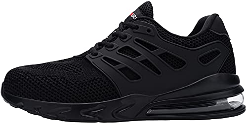 LARNMERN PLUS Zapatos de Seguridad Hombre Ligeras Zapatillas de Seguridad Punta de Acero Comodo Transpirables Antideslizante Air Cushion Calzado de Seguridad Trabajo Verano(Knit Negro,45EU)