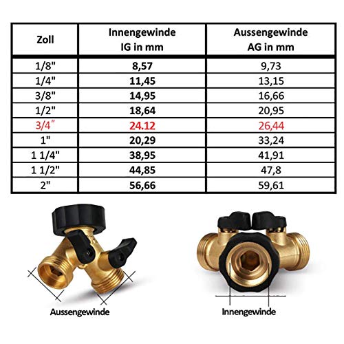 Latón Conector 2 vías Adaptador para Grifo Doble Válvula de Doble Salida para Grifo y Manguera de jardín de Encendido/Apagado Individuales Jardín de Cocina casero al Aire Libre